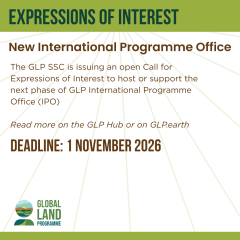 The Global Land Programme (GLP) is an international research network for land system science. For more than 20 years, GLP has advanced understanding of land as a coupled human–environment system and supported research and action toward sustainable and just land systems. Today, GLP connects more than 3,000 members in over 110 countries through working groups, nodal offices, an early-career network, open science meetings, synthesis activities, and partnerships at the science–policy–practice interface. GLP is 